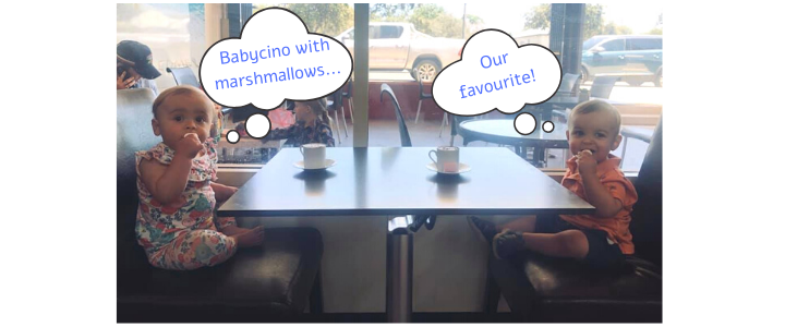 Cute babies drinking babycino